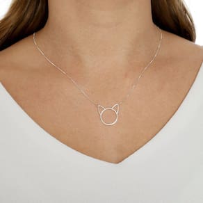 Gargantilha com pingente de gato prata 925