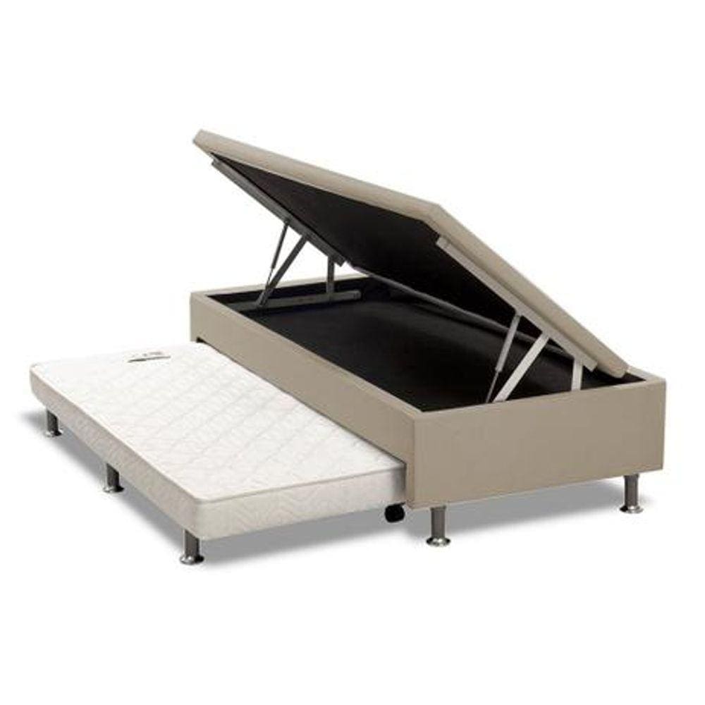 Cama Box Baú Solteiro com Auxiliar Espuma Suede Marrom 56x88x188