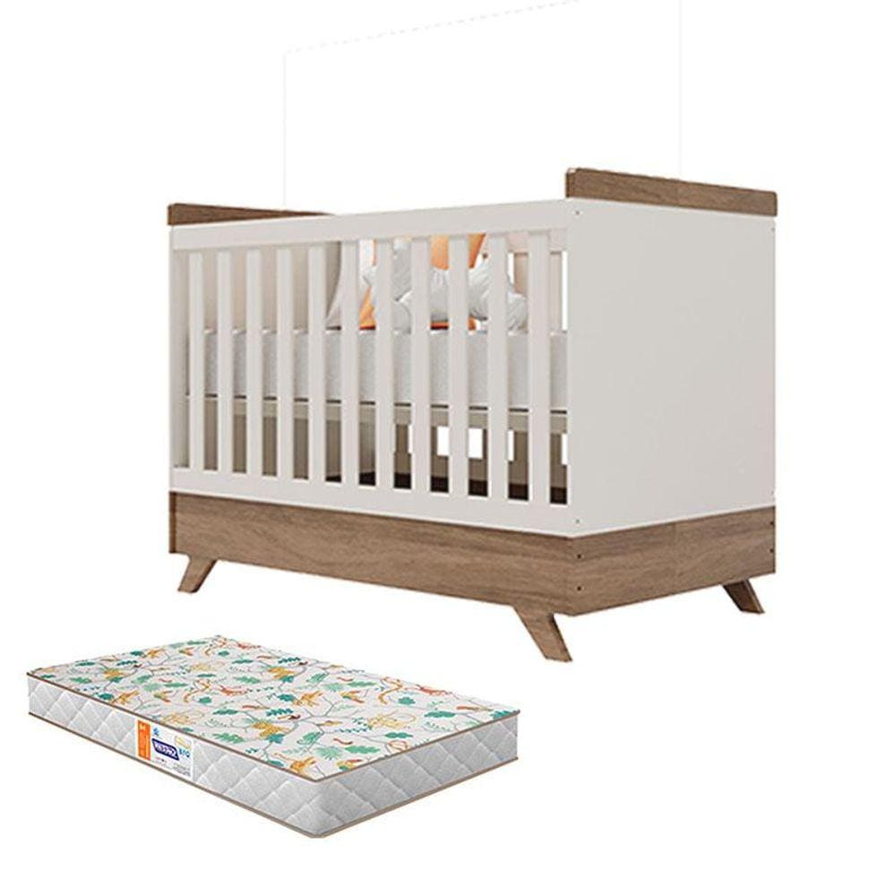 Berço Americano Retro Vitória Off White Carvalho com Colchão Gazin - Canaã