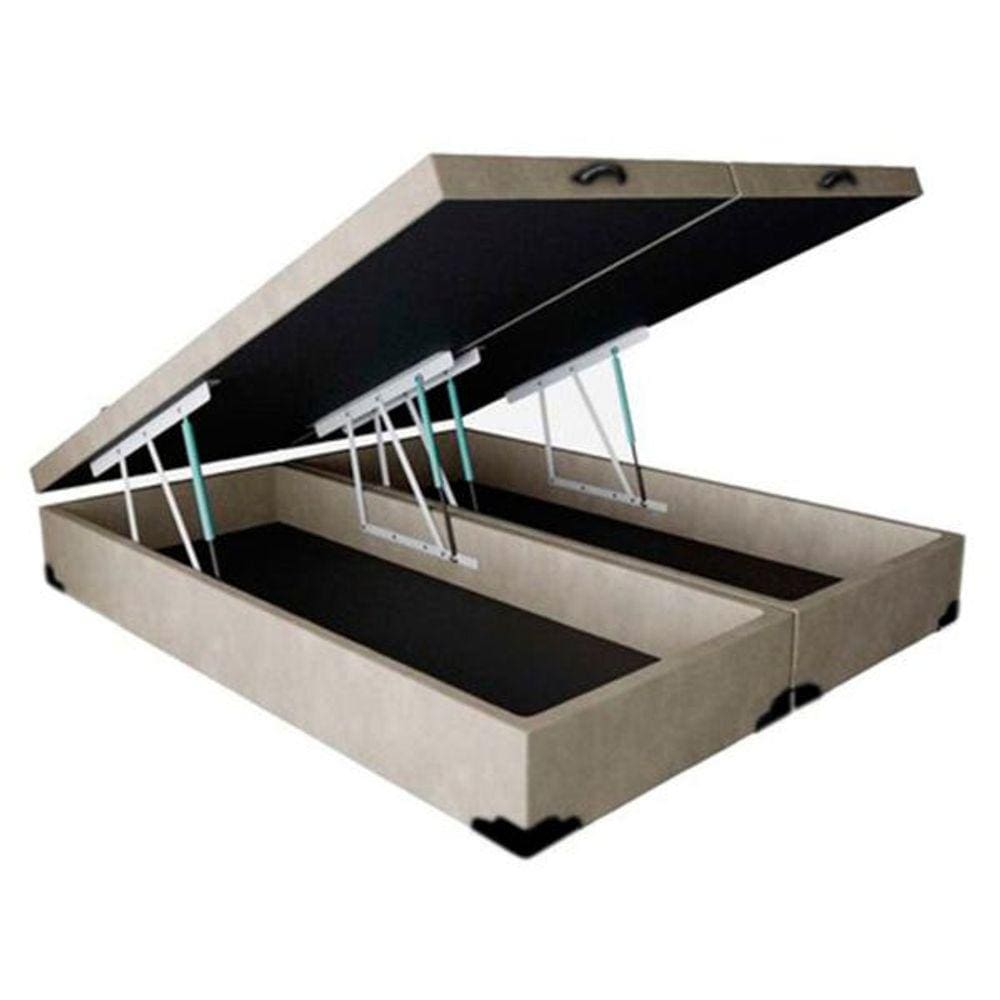 Base Box Baú Blindado Queen Bipartido AColchoes Suede Bege 41x158x198