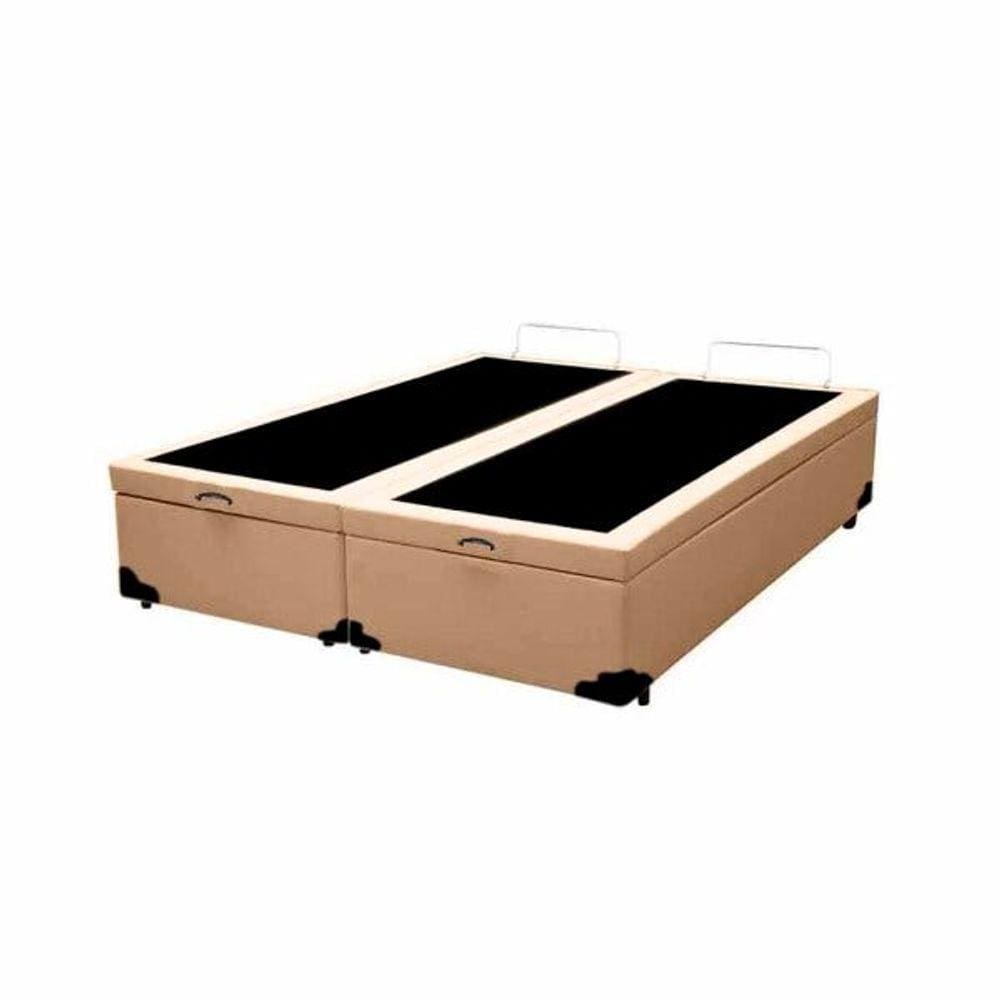 Base Box Baú Blindado Queen Bipartido AColchoes Sintético Bege 49x158x198