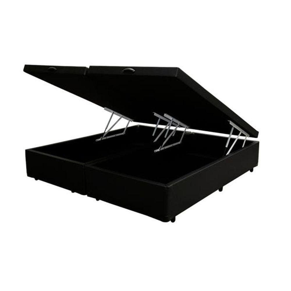 Base Box Baú Blindado Queen Bipartido AColchoes Sintético Preto 49x158x198