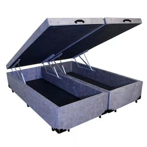 Base Box Baú Blindado Casal Bipartido AColchoes Suede Cinza 41x138x188