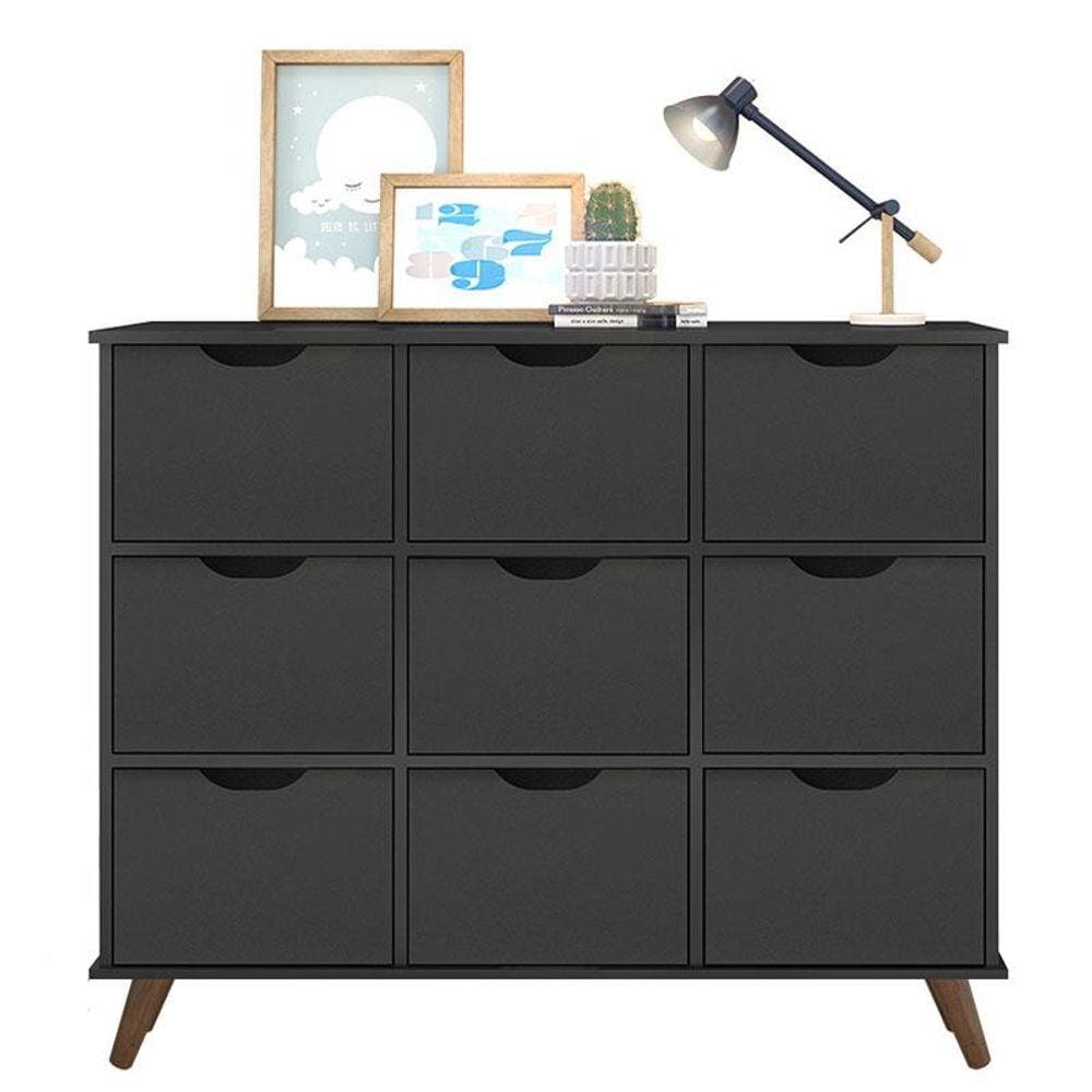Nicho Organizador Retrô 9 Gavetas Preto - Qmovi
