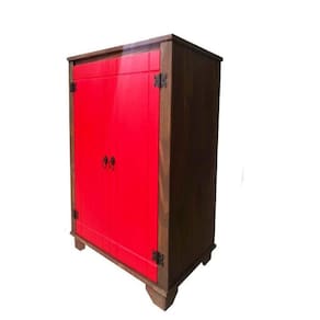 Balcão 80cm 2 Portas Detalhes Em Vermelho De Madeira Maciça Móveis Rio Negrinho