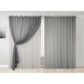 cortina sala voal liso cinza com forro branco 4,00x2,50