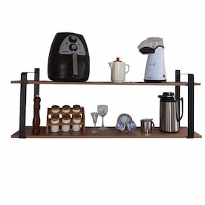 Nicho Industrial Cozinha Prateleira Dupla Amêndoa Mdf 80Cm