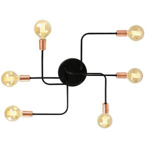 Lustre Plafon Hashtag Preto Com Cobre De 6 Braços