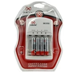 Carregador De Pilha 4 Pilhas Palito Aaa Recarregável Mox