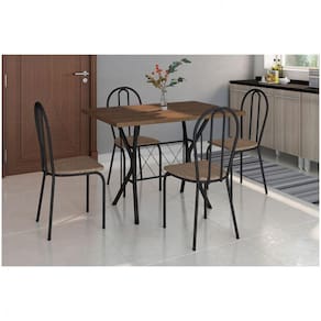 Conjunto Sala De Jantar Artefamol Bruna Mesa Com 4 Cadeiras Preto/Rattan