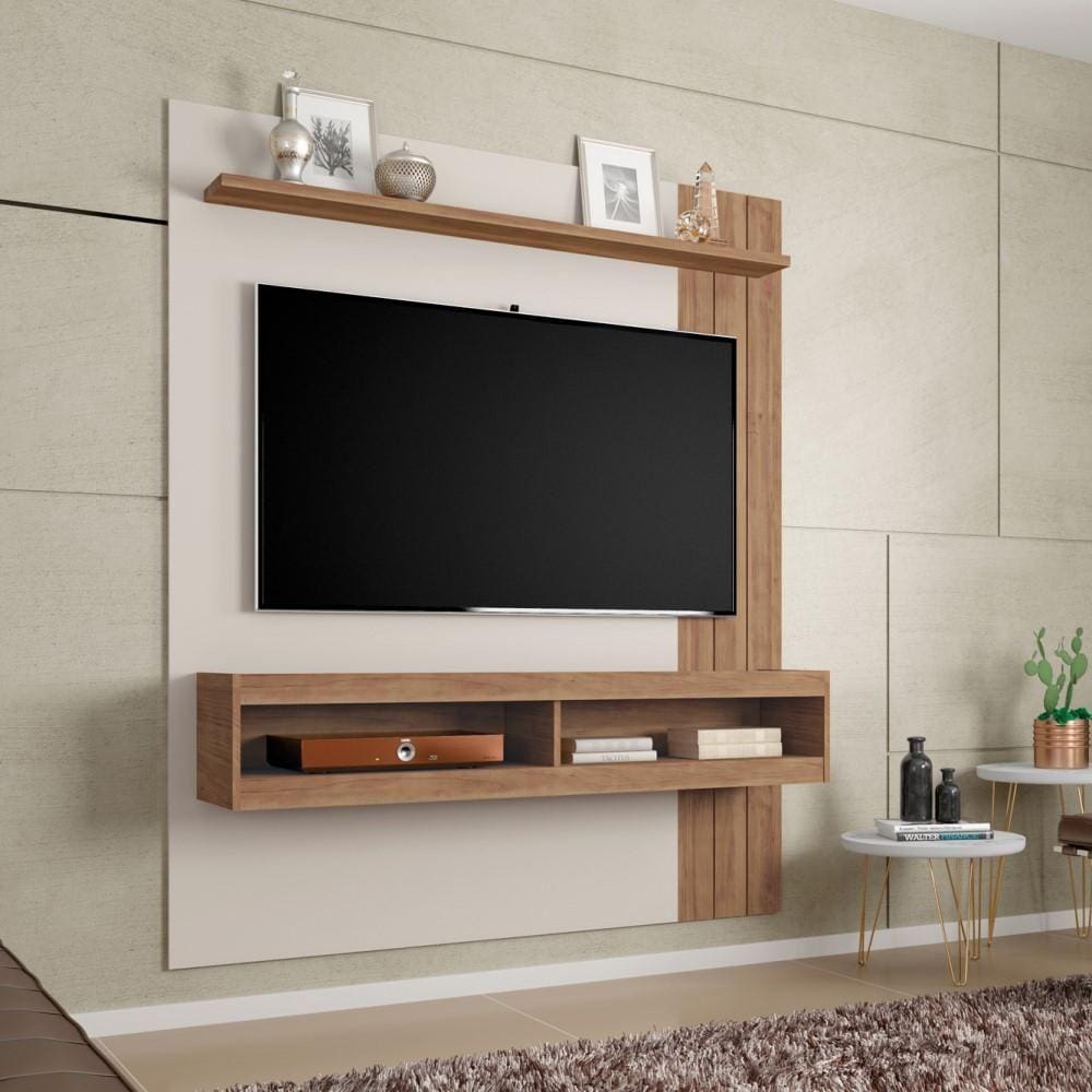 Painel Suspenso Norton 1.5 para TV 55" Sala de Estar Madeira MDF MDP Off White Buriti