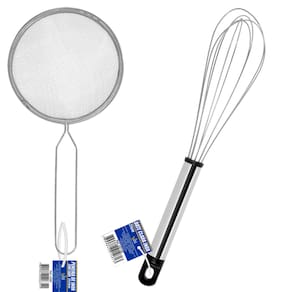 Kit Peneira Inox com Cabo + Batedor de Claras Fuê Aço Inox