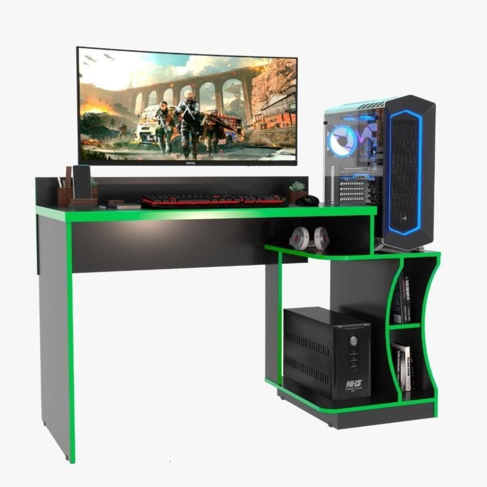 Mesa Gamer Escrivaninha Tecno Reversivel Preto E Verde | Pontofrio