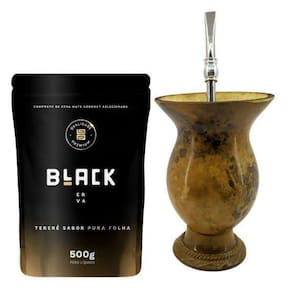 Kit Tereré Cuia De Porongo + Bomba Inox + Erva Black 500G