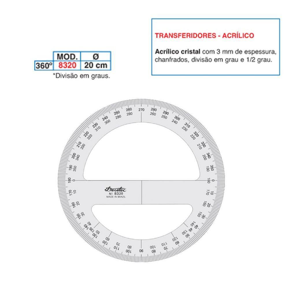 Transferidor Acrilico 360 3Mm 20Cm - 8320