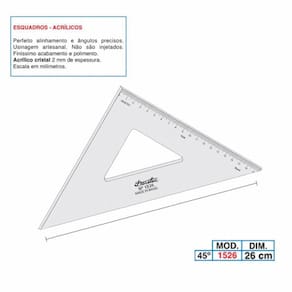 Esquadro Acrilico 26Cm 45 Com Graduacao - 1526