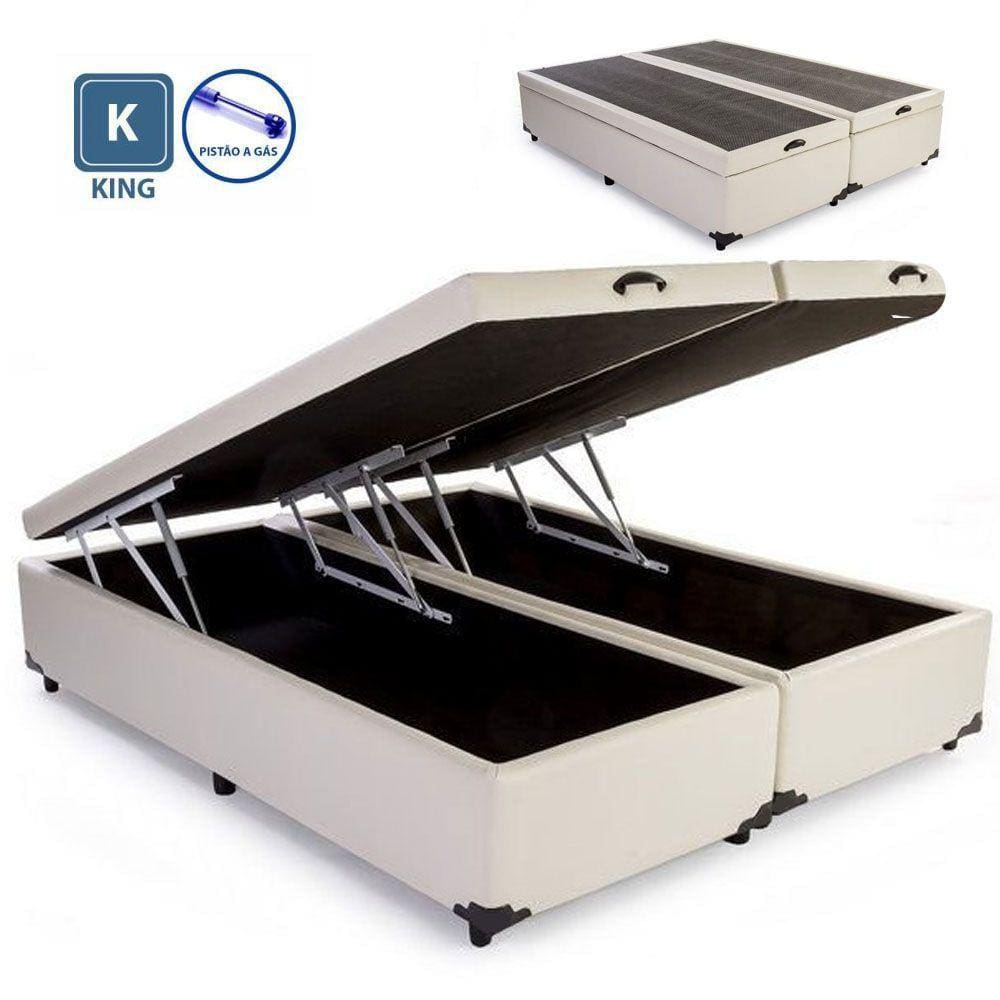 Cama Box KING SIZE com Bau Pistão a gás bege sintético Bipartido - 193x203