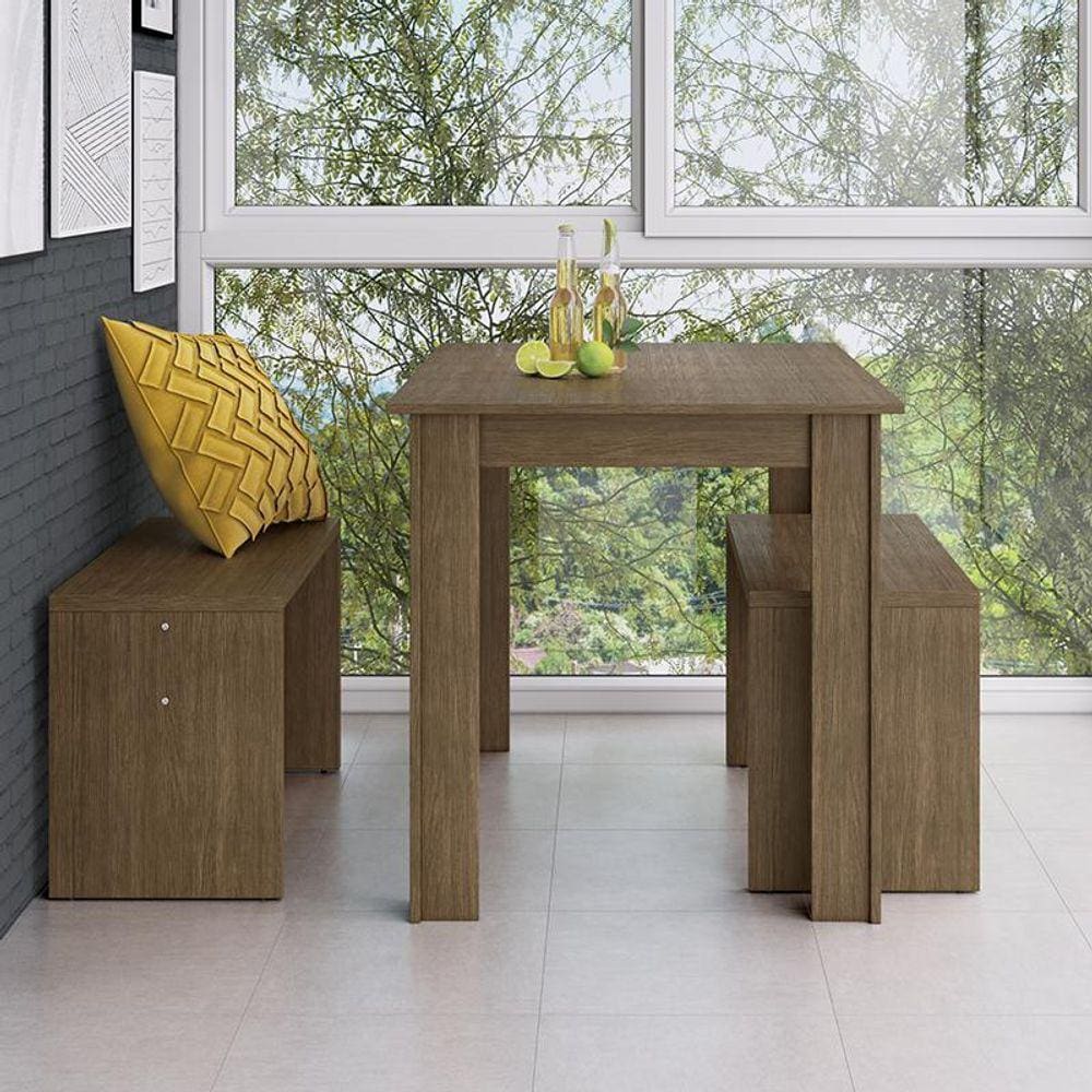 Conjunto Sala Jantar Mesa Fixa 100x70cm C/ 2 Bancos 70cm - Ameixa Negra
