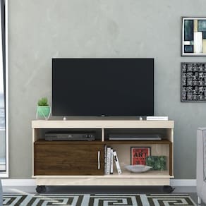 Rack Bancada Home Artur Para TV Até 50" 1 Porta 2 Nichos Sala de Estar Off White e Marrom Escuro