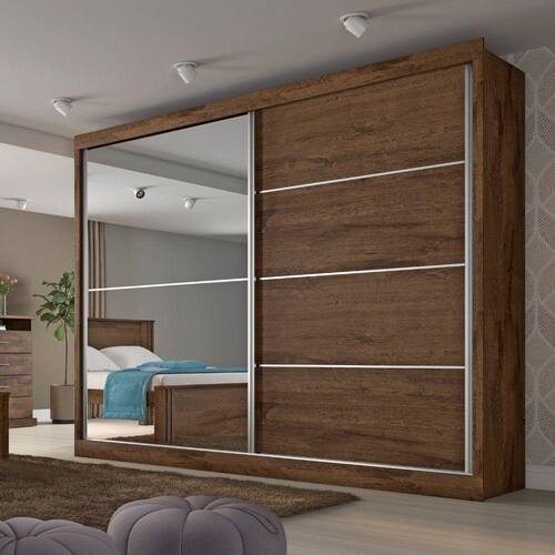 imagem-Guarda Roupa Casal 2 Portas 4 Gavetas com Espelho Verona Plus Flex Color em MDF Made Marcs - Marrom Cacau