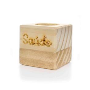 Porta Vela Quadrado Natal Saúde Madeira E Dourado 7Cm