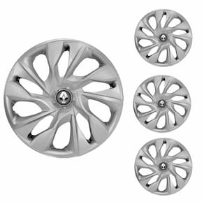 Jogo Calota Aro 14 DS4 Silver Elitte Prata + Emblema Resinado Renault (Sandero Logan Clio Scenic Megane)
