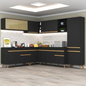 Cozinha Completa de Canto Veneza GB Multimóveis MP2065 com Armário e Balcão Preta