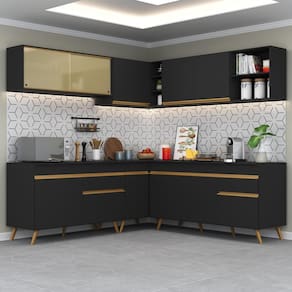 Cozinha Completa de Canto Veneza GB Multimóveis MP2061 com Armário e Balcão Preta