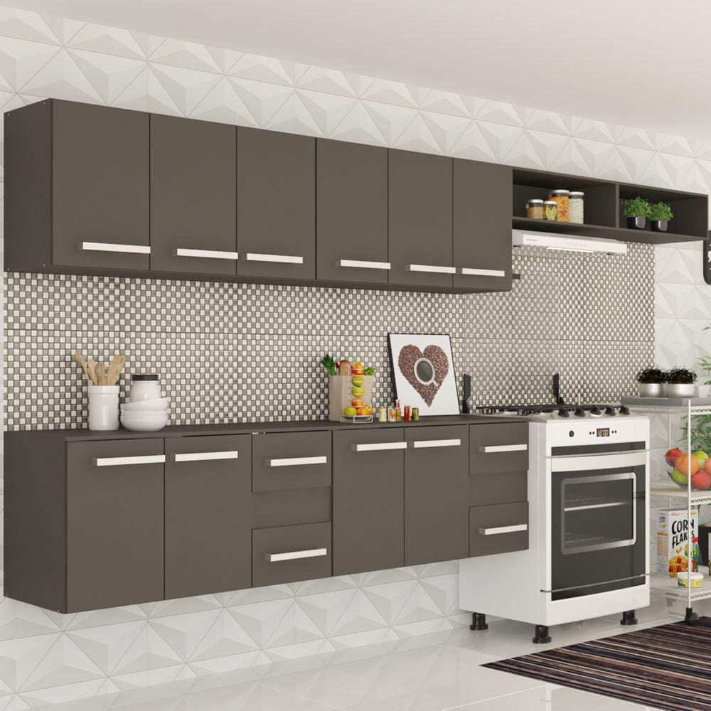 Cozinha Completa ágata 10 Portas 4 Gavetas Preto Fosco - Panorama Móveis