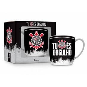 Caneca em Porcelana Urban 360ml - Corinthians - Branca e Preto - BrasFoot