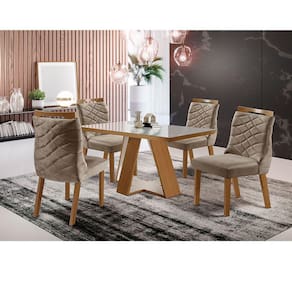 Conjunto Sala de Jantar Viena Porto Mesa Tampo MDF/Vidro e 4 Cadeiras ShopKasa