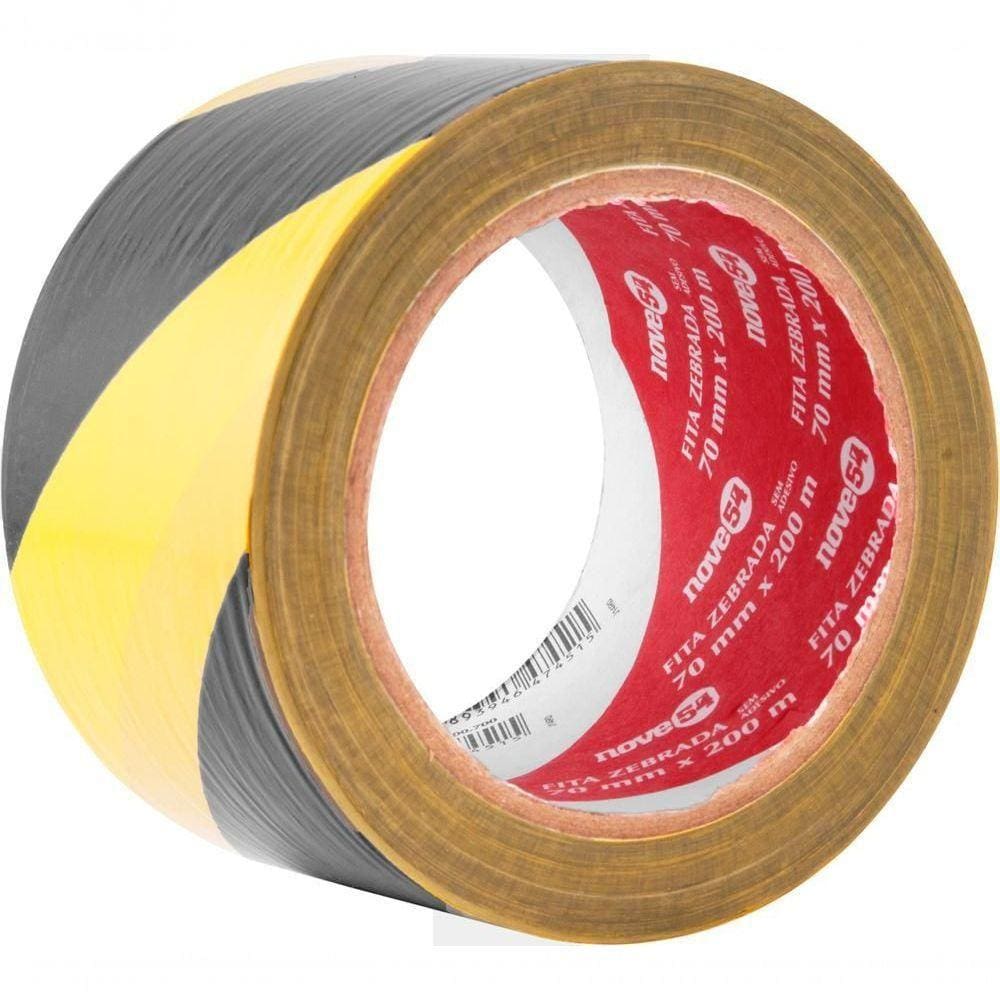 Fita Zebrada Sem Adesivo 70Mmx200M Amarela E Preta - Nove54