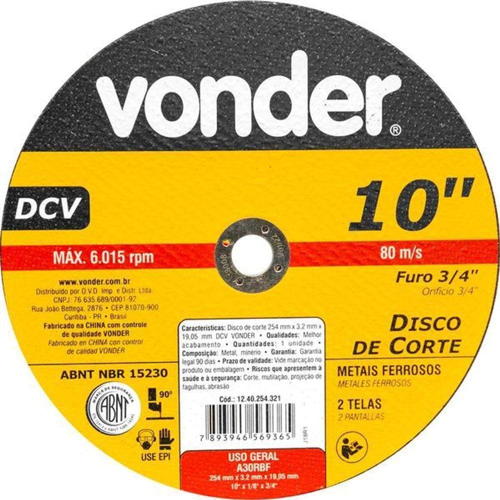 Disco De Corte 254,0X3,2X19,05 Dcv - Vonder