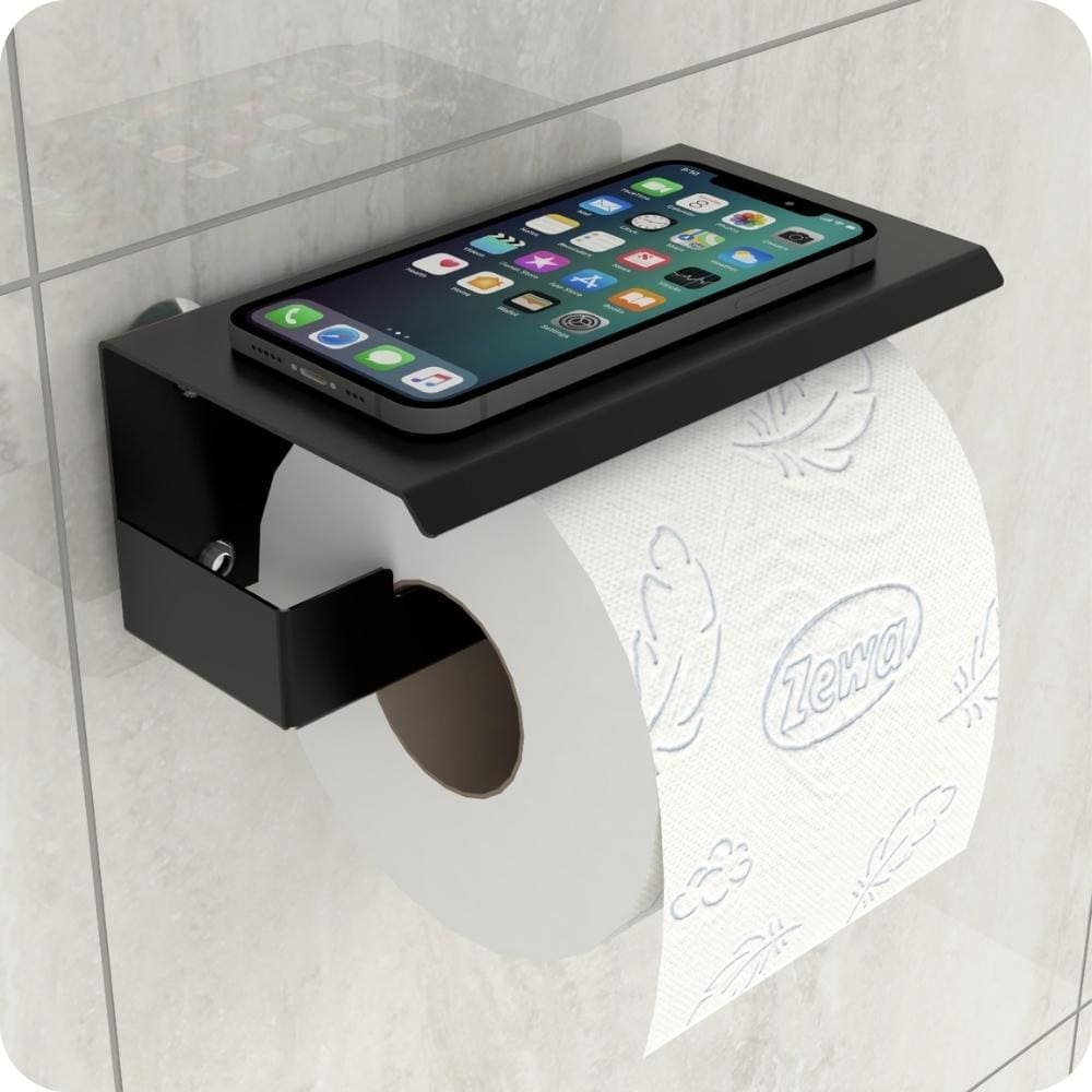 Porta Papel Higienico e Celular Papeleira Ventosa Preto ELG