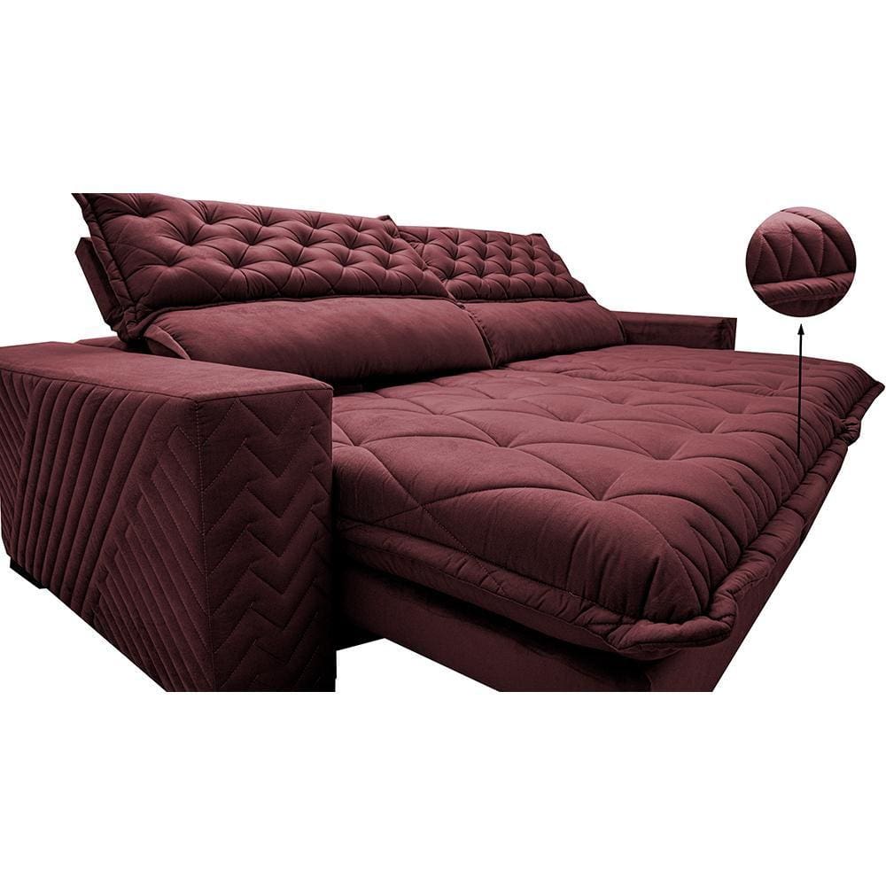 Sofá Retrátil e Reclinável 2,95m Molas Ensacadas Cama inBox Spazus. com Bordado 3D Velusoft
