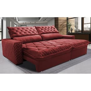 Sofá Retrátil e Reclinável 2,75m Molas Ensacadas Cama inBox Spazus. com Bordado 3D Velusoft