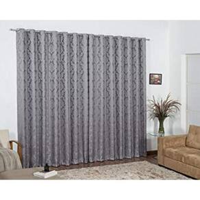 Cortina Sala Tecido Jacquard Cinza Semi Blackout 4,00X2,50