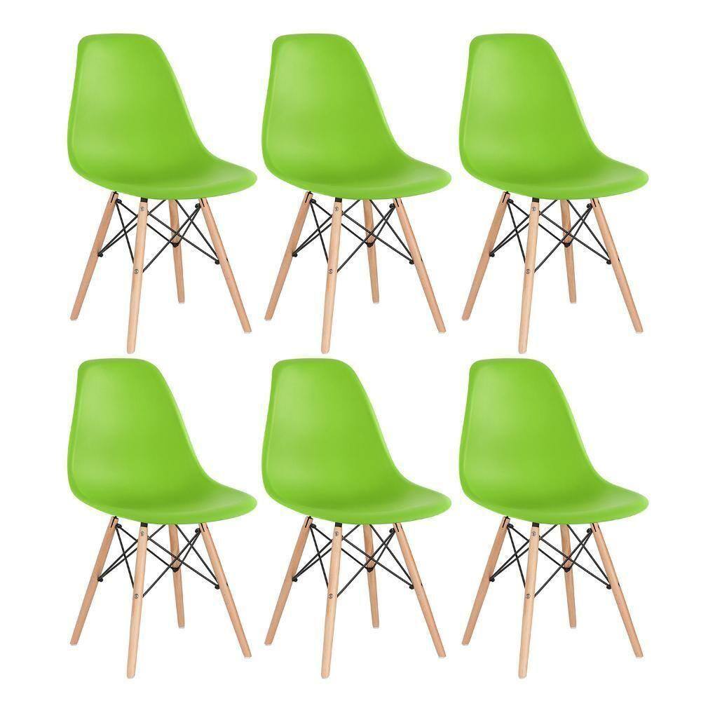 Kit 6 Cadeiras Charles Eames Eiffel Dsw Com Pés De Madeira Clara Verde Claro