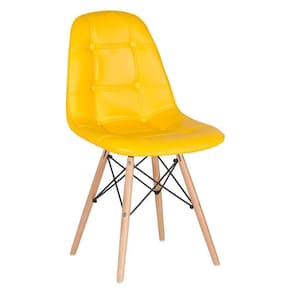 Kit - 16 X Cadeiras Estofadas Eames Eiffel Botonê - Base De Madeira Clara - Amarelo