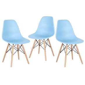 Kit 3 Cadeiras Charles Eames Eiffel Dsw Com Pés De Madeira Clara Azul Claro