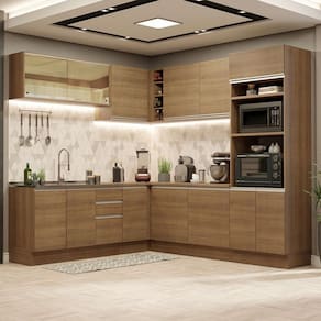 Cozinha Completa de Canto Madesa Glamy 459001 com Armário e Balcão (Sem Tampo e Pia) - Rustic