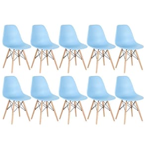 Kit 10 Cadeiras Charles Eames Eiffel Dsw Com Pés De Madeira Clara Azul Claro