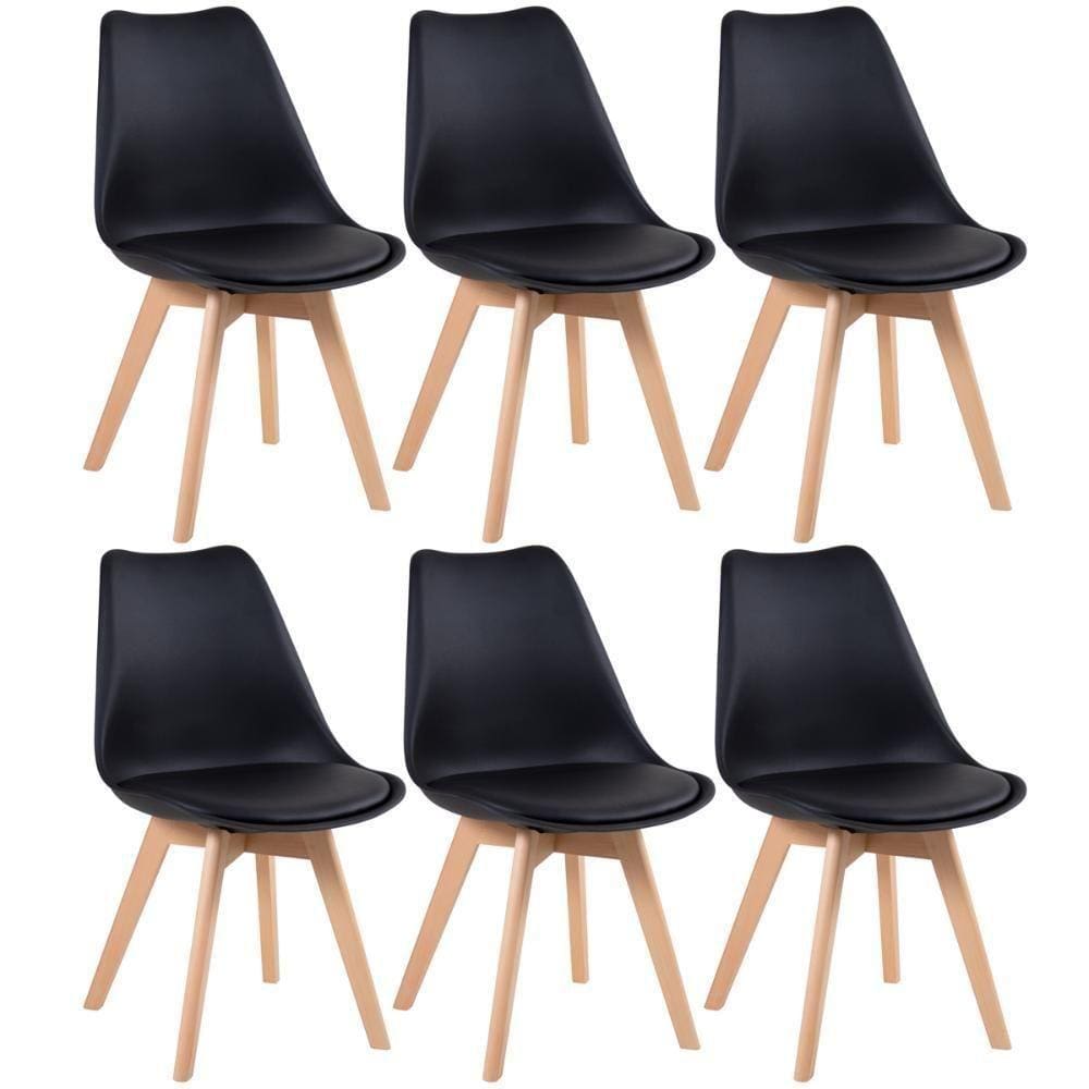Kit 6 Cadeiras Com Assento Estofado Leda Preto