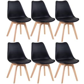 Kit 6 Cadeiras Com Assento Estofado Leda Preto