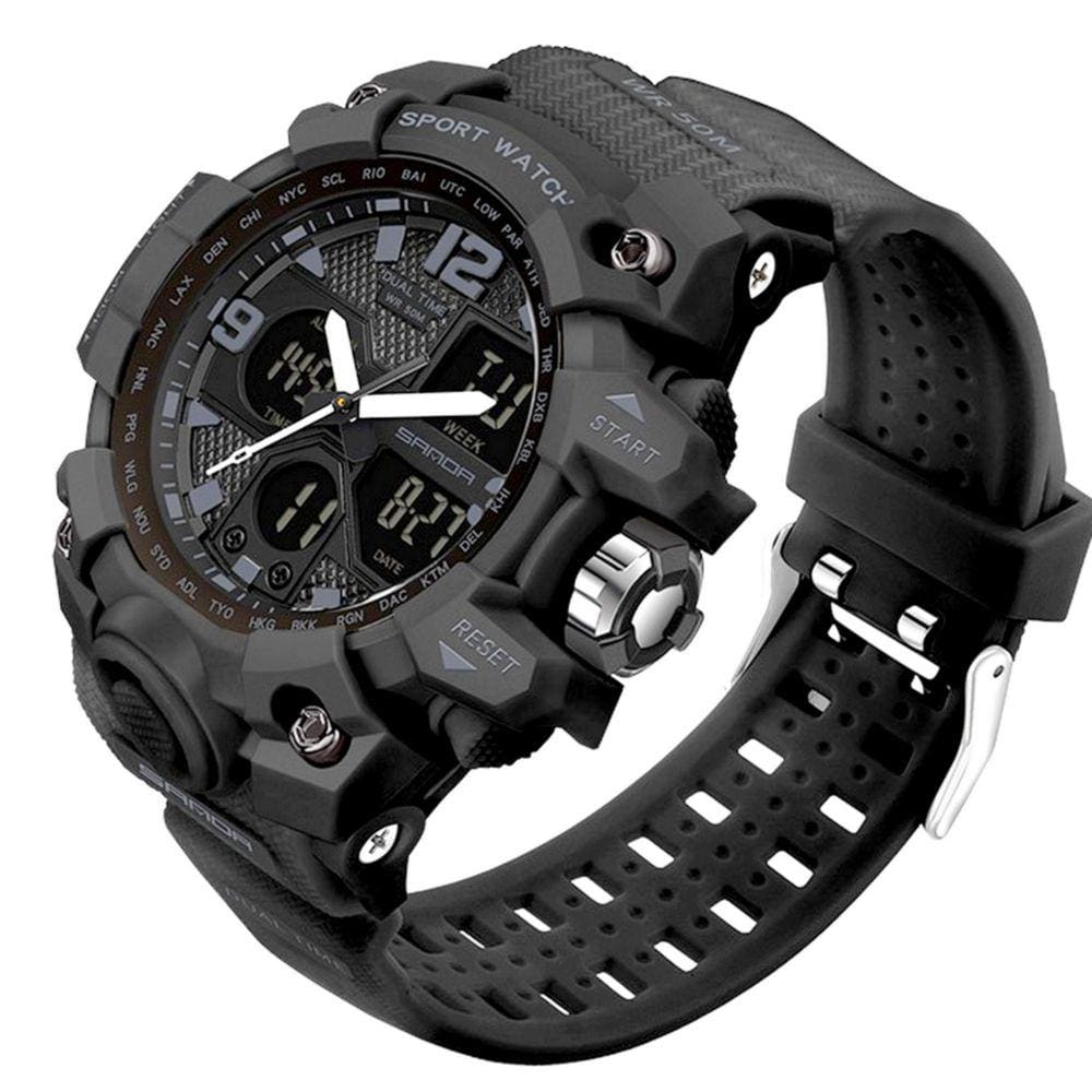 Relógio Analógico Digital Feminino Esportivo Sanda Relógio de Pulso Casual Multifuncional  A Prova D`água