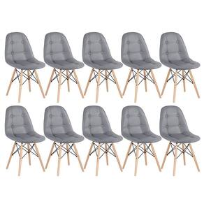 Kit - 10 X Cadeiras Estofadas Eames Eiffel Botonê - Base De Madeira Clara - Cinza Escuro