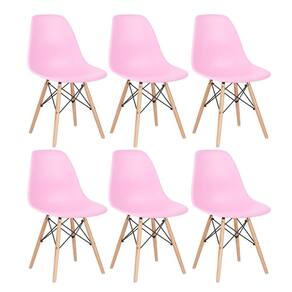 Kit 6 Cadeiras Charles Eames Eiffel Dsw Com Pés De Madeira Clara Rosa Claro