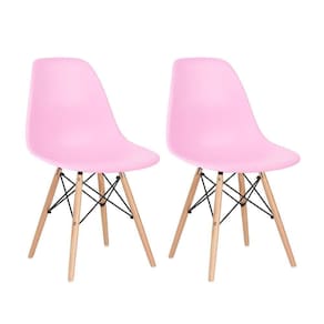 Kit 2 Cadeiras Charles Eames Eiffel Dsw Com Pés De Madeira Clara Rosa Claro