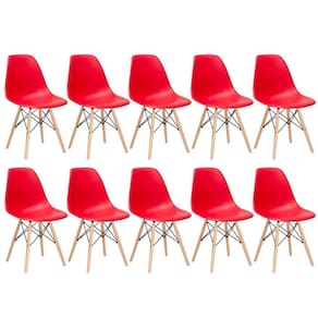 Kit 10 Cadeiras Charles Eames Eiffel Dsw Com Pés De Madeira Clara Vermelho