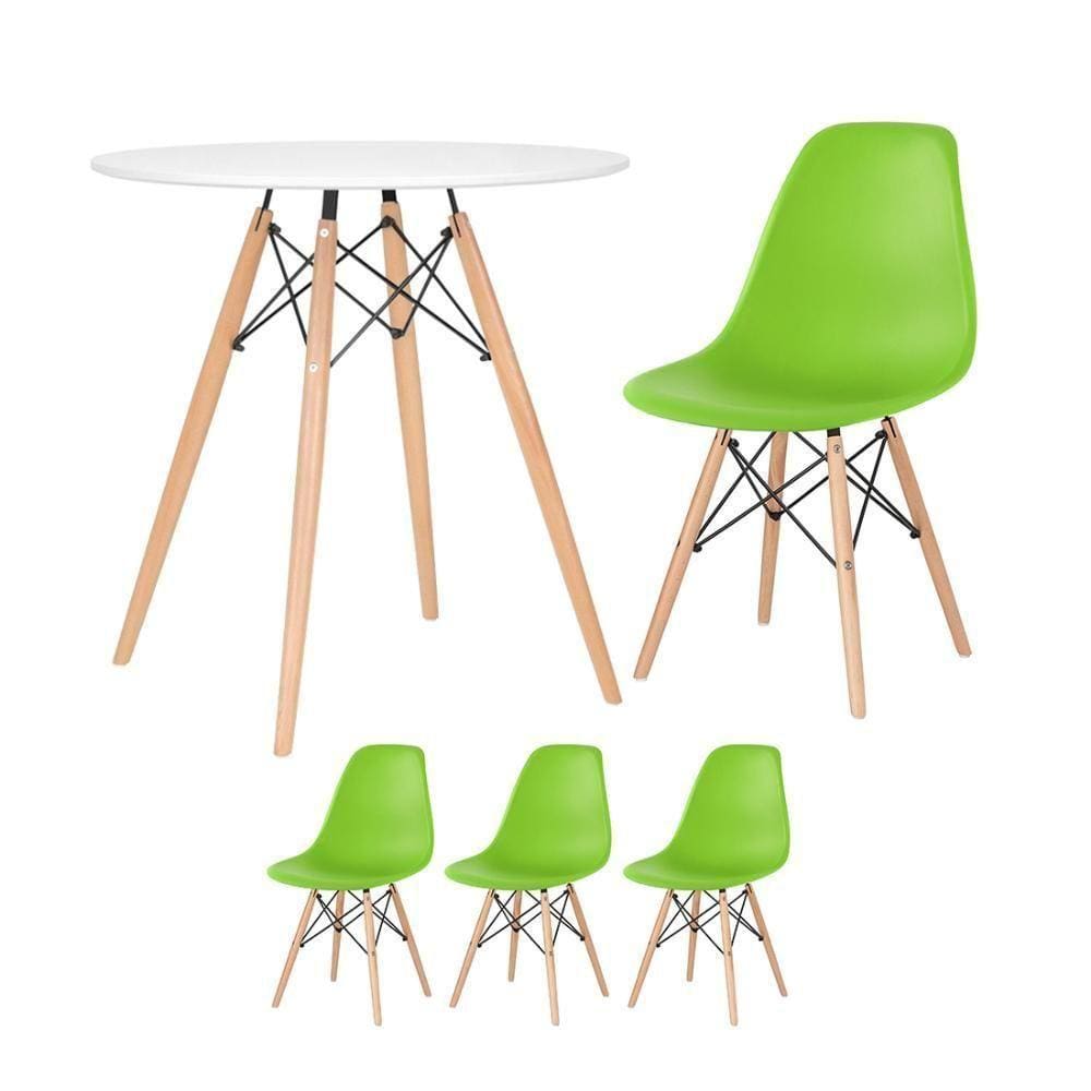 Mesa Redonda Eames 70 Cm Branco + 3 Cadeiras Eiffel Dsw Verde Claro
